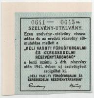 1922. Budapest "Déli Vasuti Fürdőforgalmi és Kereskedelmi Részvénytársaság Budapest" 5db r...