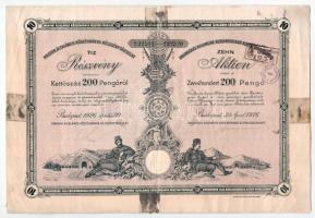 Budapest 1926. &quot;Magyar Általános Kőszénbánya Részvénytársulat&quot; részvénye 200P-ről, magyar és német nyelven, szelvényekkel, bélyegzésekkel, szárazpecséttel T:F ragasztónyom