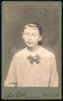 cca 1900 Fiatal lány portréja, keményhátú fotó Reif Emil érsekújvári műterméből, vizitkártya, 10,5x6,5 cm