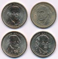 Amerikai Egyesült Államok 2007D-P 1$ Cu-Ni-Zn "Elnöki Dollárok - George Washington, John Adams, Thomas Jefferson, James Madison" (4xklf) egy kivétellel kapszulában T:UNC USA 2007D-P 1 Dollar Cu-Ni-Zn "Presidential Dollar Coins - George Washington, John Adams, Thomas Jefferson, James Madison" (4xdiff) except one in capsules C:UNC
