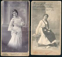 cca 1904 Irén nevű fiatal hölgy saját kezűleg feliratozott fényképei, 2 db keményhátú kabinetfotó (Mindszenty Béla pozsonyi, ill. Kossak József budapesti műterméből), 21x11 cm körül
