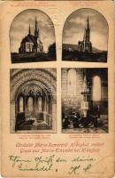 1900 Budapest II. Máriaremete Hidegkút mellett, új templom hátrésze és homlokzata, belső az oltárral (EK)