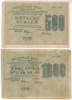 Orosz Szocialista Szövetségi Szovjet Köztársaság 1919. 500R + 1000R T:F folt Russian Socialist Federated Soviet Republic 1919. 500 Rubles + 1000 Rubles C:F spotted