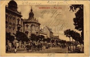 1912 Debrecen, Piac utca, lovaskocsi, Révész Zsigmond üzlete (EK)