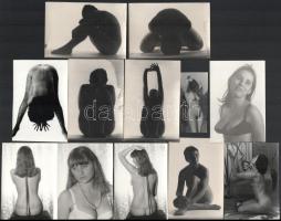 cca 1979 Marinkay István (1920-?) veszprémi fotóművész hagyatékából 13 db vintage aktfotó, ezüst zselatinos fotópapíron, jelzés nélkül, 9x6 cm és 7x3 cm között