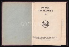 1947 Orvosi zsebkönyv, Magyar Pharma Gyógyáru Rt., benne a cég gyógyszerkészítményeinek leírásával, naptárral. Bp., Koltai Ernő kő- és könyvnyomda. Kitöltetlen.