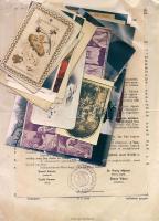 25db egyházi szent kép, fénykép, irat, kérőlevél és a Sárospataki Református Főiskola nyomtatványa