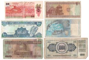 6db-os vegyes bankjegy tétel, közte Csehszlovákia 1987. 50K + Irán DN (1982-2002) 1000R + Jugoszlávi...