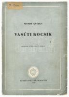 Szondy György: Vasúti kocsik. Bp., 1958, Tankönyvkiadó, 399+(1) p. Második, átdolgozott kiadás. Kiadói papírkötés, kissé sérült borítóval, helyenként kisebb ázásnyomokkal. Megjelent 550 példányban.