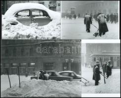 cca 1978 Budapest télen, Magyar Alfréd budapesti fotóművész felvételei, 4 db modern nagyítás eredeti negatívokról, jelzés nélkül, 15x21 cm és 10x15 cm