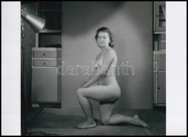 cca 1958 Bemozdulva a konyhában, szolidan erotikus felvétel, 1 db modern nagyítás, 15x21 cm