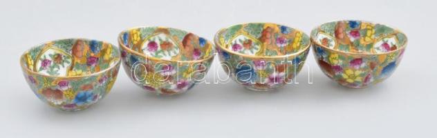 Japán szakés pohár készlet. Kézzel festett, jelzett, hibátlan, díszdobozban d: 5 cm