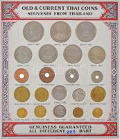 Thaiföld 1937-1988. 21db-os vegyes szuvenír érme szett kartonlapon T:UNC-VF Thailand 1937-1988. 21pcs of diff coins in souvenir set, on cardboard C:UNC-VF