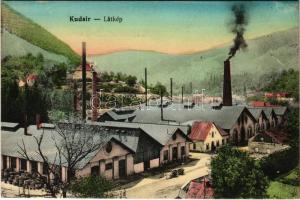 1914 Kudzsir, Kudsir, Cugir; vasgyári látkép, lóvontatású iparvasút. Gyöngyössy Gyula kiadása / iron works, factory, industrial railway with horse