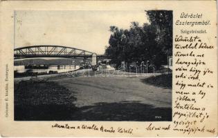 1908 Esztergom, sziget részlet, híd, gőzhajó. Grószner E. kiadása (EK)