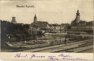 1903 Győr, Rába part, iparvasút, Pannonia könyvnyomda (EK)