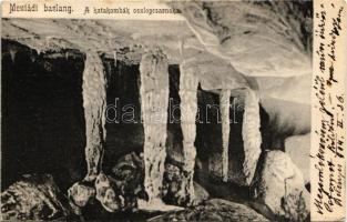 1904 Mézged, Meziad; Pestera Meziad / Meziádi (Mézgedi) cseppkőbarlang, a katakombák oszlopcsarnoka / stalactite cave interior, stalactite formations