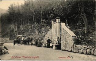 Vöröstoronyi-szoros, Roter-Turm-Pass, Pasul Turnu Rosu; Császár kút a szorosban, lovaskocsi. Graef Károly kiadása / Kaiserbrunn / well, fountain, horse-drawn carriage