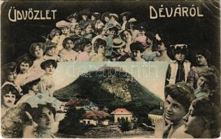 Déva, vár. Szecessziós montázs hölgyekkel / castle. Art Nouveau montage with ladies (Rb)