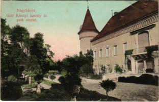 1909 Nagykároly, Carei; Gróf Károlyi kastély és park részlet. Csókás László kiadása / castle, park (EK)