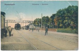 Szamosújvár, Gherla; Pályaudvar, vasútállomás, gőzmozdony, vonat. Todorán Endre kiadása / Stacidomo / railway station, locomotive, train (ázott / wet damage)