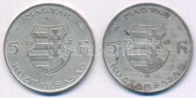 1947. 5Ft Ag "Kossuth" (2db) T:VF,F patina
Adamo F8.1