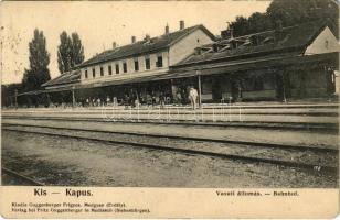 1907 Kiskapus, Kis-Kapus, Kleinkopisch, Copsa Mica; Vasútállomás. Guggenberger Frigyes kiadása / Bahnhof / railway station (EM)