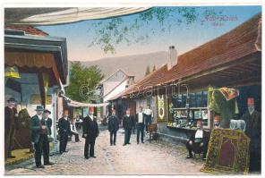 Ada Kaleh, Bazár, török szőnyeg árus / Turkish bazaar, carpet shop (képeslapfüzetből / from postcard booklet)