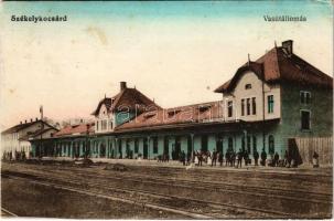 1917 Székelykocsárd, Kocsárd, Lunca Muresului; vasútállomás. Vasúti levelezőlapárusítás 2077. / railway station (fa)