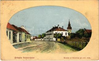 1916 Szászváros, Broos, Orastie; Scoala si biserica gr.-ort. rom. / Román ortodox iskola és templom / Romanian Orthodox church and school (b)