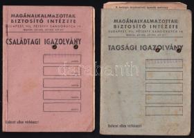 1948 Bp., Magánalkalmazottak Biztosító Intézete, 2 db fényképes igazolvány (tagsági, családtagi)