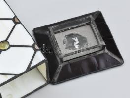 Ólomüveg gyertyatartó üveg díszítéssel. Két részes 21,5 cm