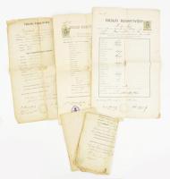 1865-1897 Iskolai bizonyítványok, 6 db, az egyiken Rómer Flóris (1815-1889) szerzetes (később nagyváradi kanonok), régész, művészettörténész, az MTA tagjának autográf aláírásával. Vegyes állapotban, okmánybélyegekkel.