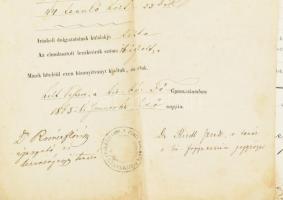 1865-1897 Iskolai bizonyítványok, 6 db, az egyiken Rómer Flóris (1815-1889) szerzetes (később nagyvá...