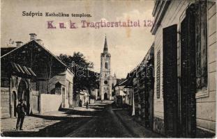 1918 Csíkszépvíz, Szépvíz, Frumoasa; Római katolikus templom / Catholic church + "K.u.K. Tragtierstaffel 1204" (fa)