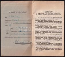 1946-1947 Bp., Egyesületi Corvin Mátyás Gimnázium ellenőrző és értesítő könyv, bejegyzésekkel