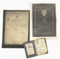 1942-1946 Bp., a Budapesti Ügyvédi Kamara fényképes igazolványa Dr. Fejér Lajos részére, viseltes állapotban + Állampolgársági és illetőségi bizonyítvány korabeli, hiteles másolatai (2 db)