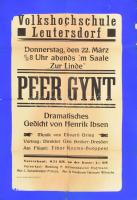 cca 1890 Leutersdorf, Henrik Ibsen "Peer Gynt" c. darabjának német nyelvű színházi plakátja, hajtva, sérülésekkel, 68x46,5 cm