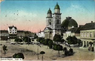 1915 Szatmárnémeti, Satu Mare; Deák tér, templom, piac. Reizer János kiadása / square, church, market (kis szakadás / small tear)