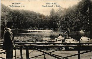 1911 Pozsony, Pressburg, Bratislava; Vaskutacska I. tó, csónakok / Eisenbrünnel (Eisenbründl) / Zelezná Studienka / spa, lake, boats (EK)