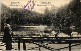 1911 Pozsony, Pressburg, Bratislava; Vaskutacska I. tó, csónakok / Eisenbrünnel (Eisenbründl) / Zelezná Studienka / spa, lake, boats (EK)