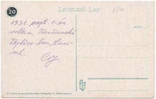 Trencsénteplic, Trencianske Teplice; Kossuth Lajos utca, Rehák Emil Stefánia kávéháza. Vasúti levele...