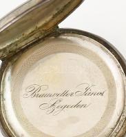 Antik, ezüst (Ag) tokos, duplafedeles zsebóra, Brauswetter János Szeged, XIX. sz. vége körül. Jelzet...