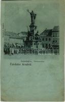 1900 Arad, Szabadság tér, Vértanú szobor, Schwarz Testvérek üzlete, este. Kerpel I. kiadása / square, statue, night (Rb)