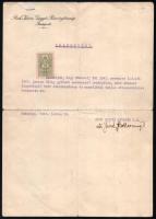 1942 Bp., Röck István Gépgyár Rt. által kiállított munkáltatói igazolás, aláírással, 50f okmánybélye...