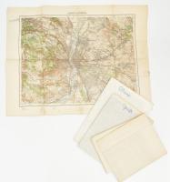 cca 1910-1930 7 db katonai térkép: Kassa, Budapest, Jičín, Girált, Szambir, Komárom, Ostrow környéke. Vegyes méretben és állapotban.