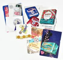 cca 1960-1970 Amerikai termékek reklámjai, csomagolópapírjai, 9 db, vegyes méretben és állapotban