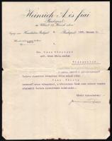 1908 Heinrich A. és Fiai (Bp. VIII., Üllői út 32.) cég fejléces levélpapírra írt részvétnyilvánító levele