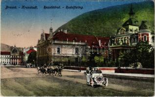 1918 Brassó, Kronstadt, Brasov; Rezső körút, automobilos montázs. Grünfeld Vilmos kiadása / Rudolfsring / street view, automobile montage (EK)