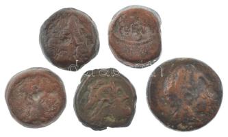 Ptolemaida Egyiptom Kr.e. III.század 5db klf kisbronz T:F Ptolemaic Kingdom 3rd Century BC 5xdiff small bronze coins C:F